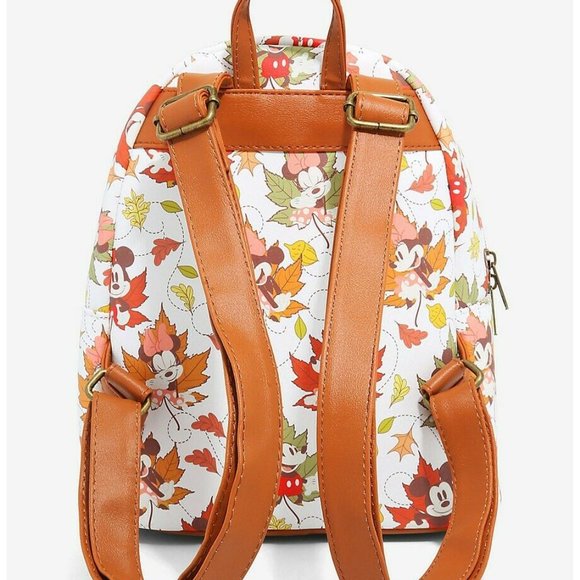 Loungefly Disney Mickey Minnie Fall Leaves Mini Backpack Characters Bag - Picture 3 of 4